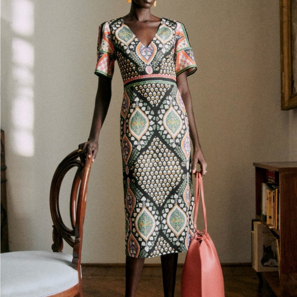 Sezane Multicolor Patterned Midi Dress- fits like EU 34/US 2